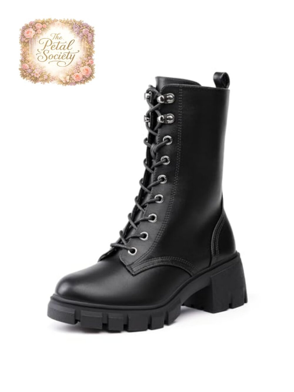 Combat Platform Boots Chunky Lace Up Mid-Calf Block Heel